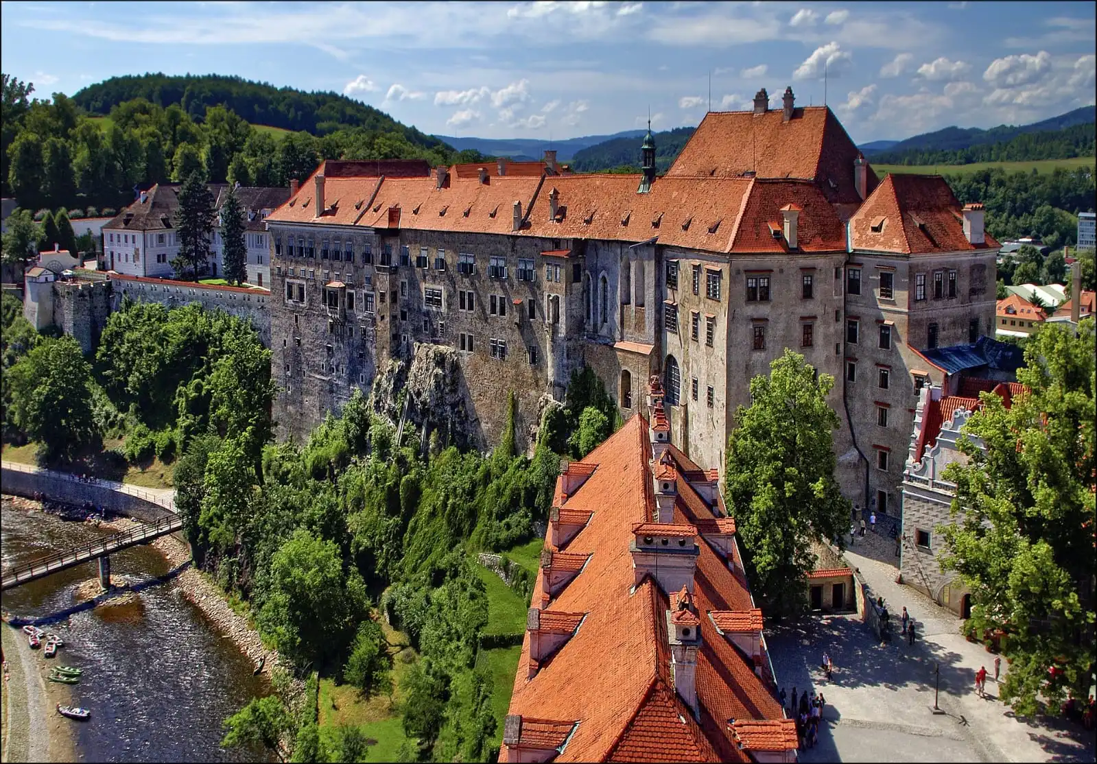 Český Krumlov Castle tower and old town rooftops