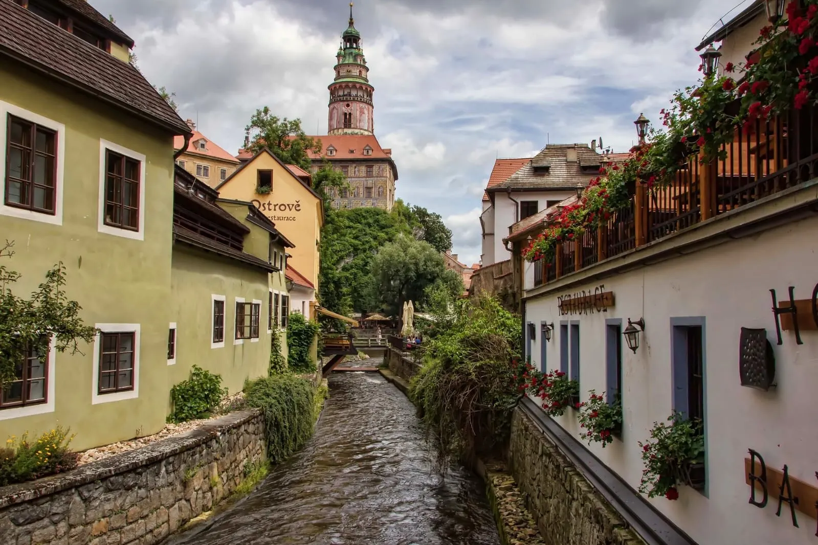 Panoramic view of Český Krumlov Old Town and castle tower