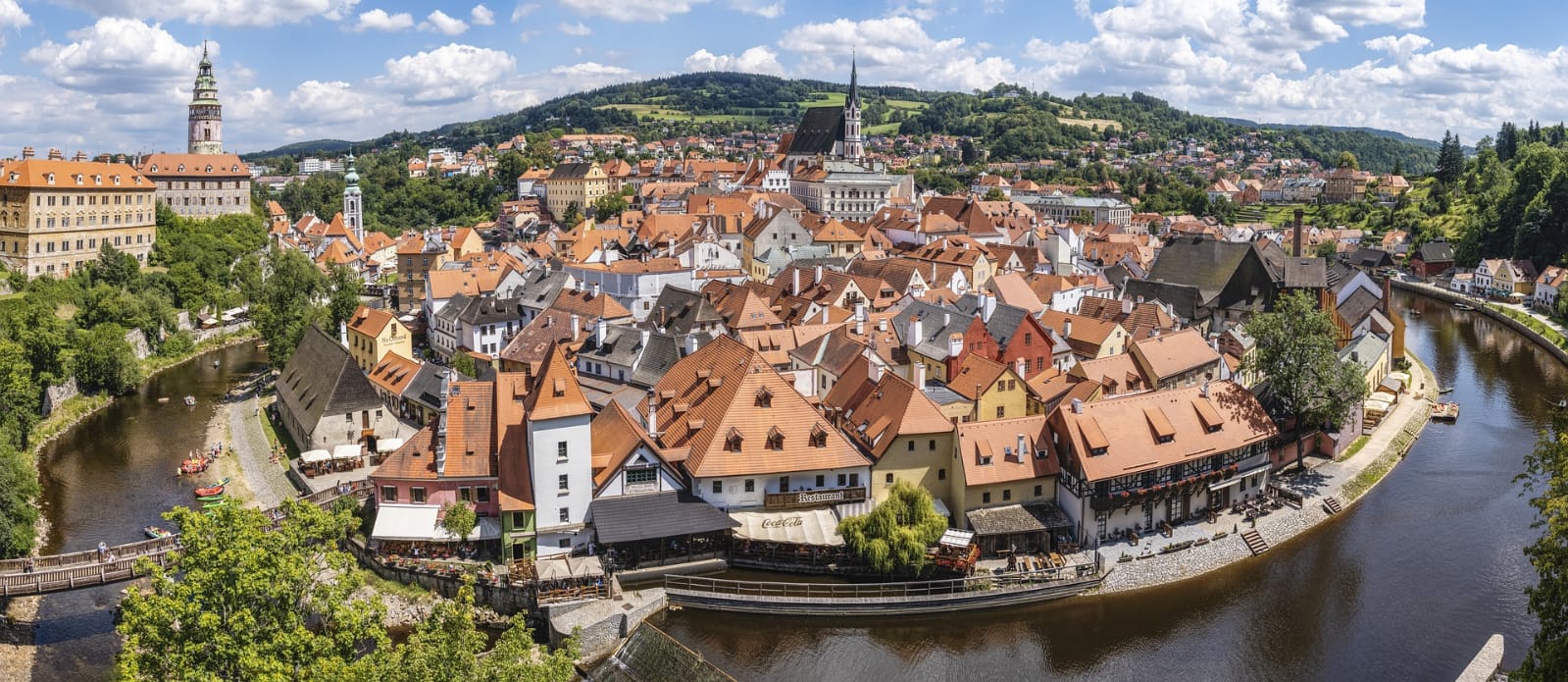 Český Krumlov Castle tower and old town rooftops